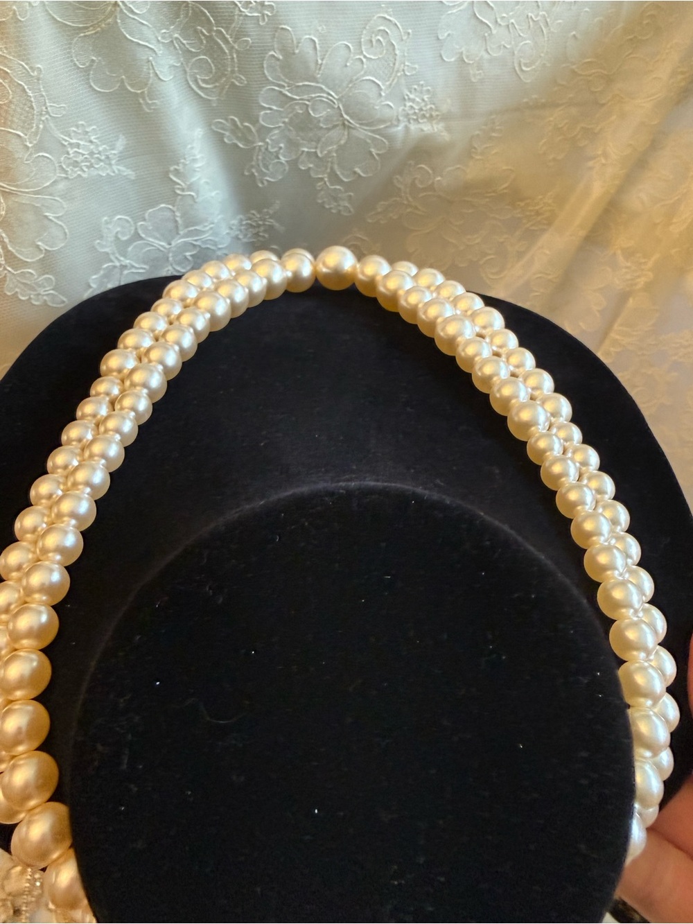 Vintage Ivory Graduated Faux Pearl Dual-Strand Necklace Coquette Champagne - Picture 5 of 11
